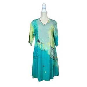 3 Potato Tunic Dress Colorful Print Viscose Womens S Abstract Art to Wear Boho